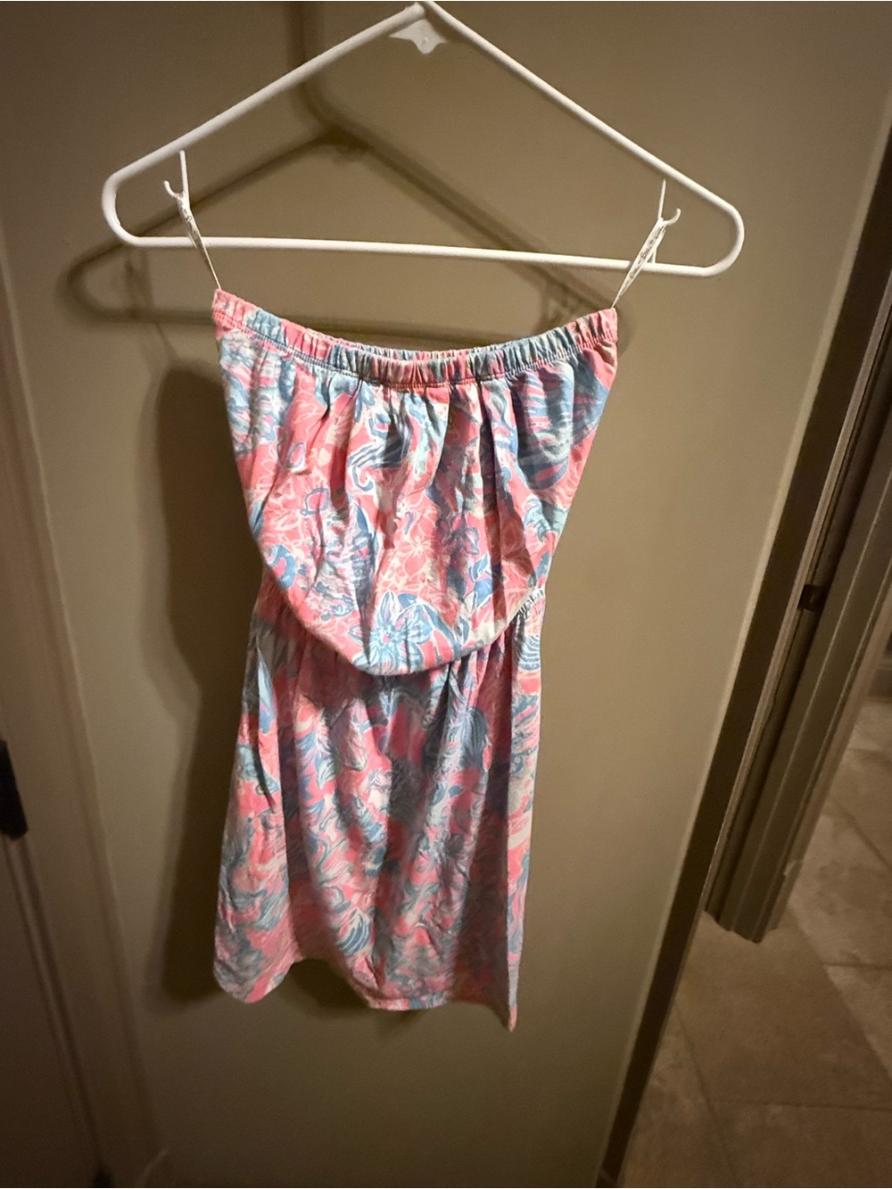 Lilly Pulitzer Pink & Light Blue Strapless Mini Dress